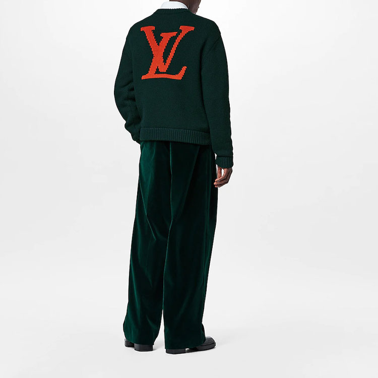 Shop 路易威登 FW22 绿色卡通提花圆领毛衣 时尚潮流 1AAGVG