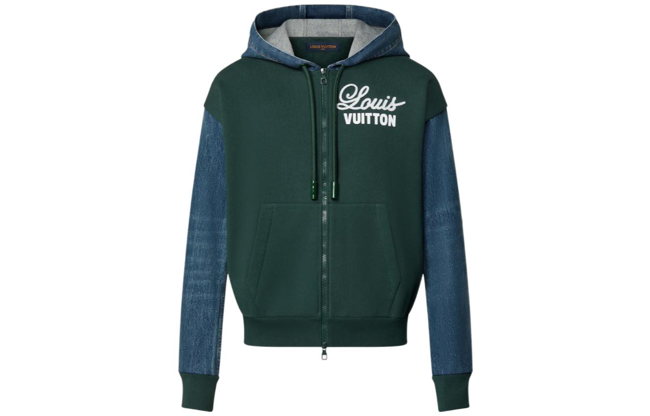 Buy 路易威登 FW22 綠色牛仔滿版花紋連帽外套上衣。 1AAGPD