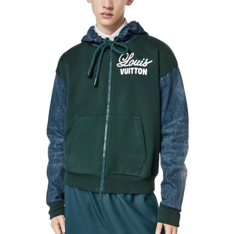 Purchase 路易威登 FW22 綠色牛仔滿版花紋連帽外套上衣。 1AAGPD