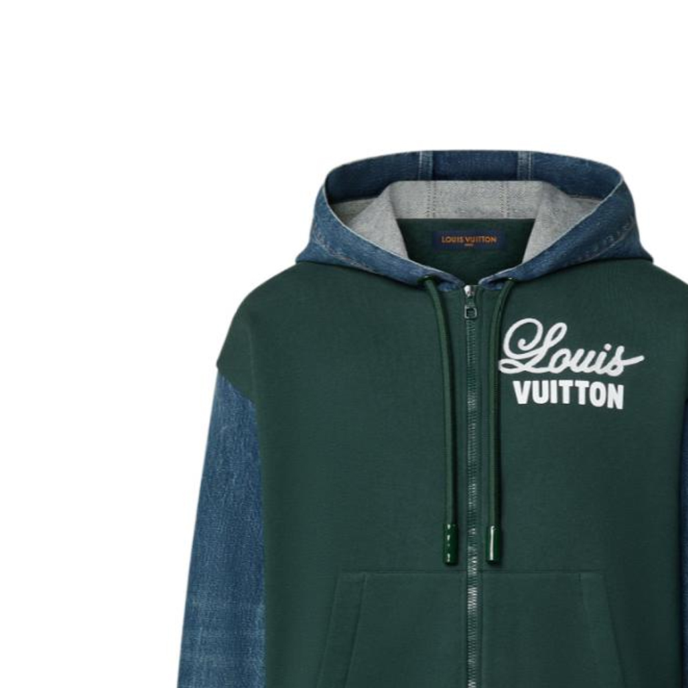 Details for 路易威登 FW22 綠色牛仔滿版花紋連帽外套上衣。 1AAGPD