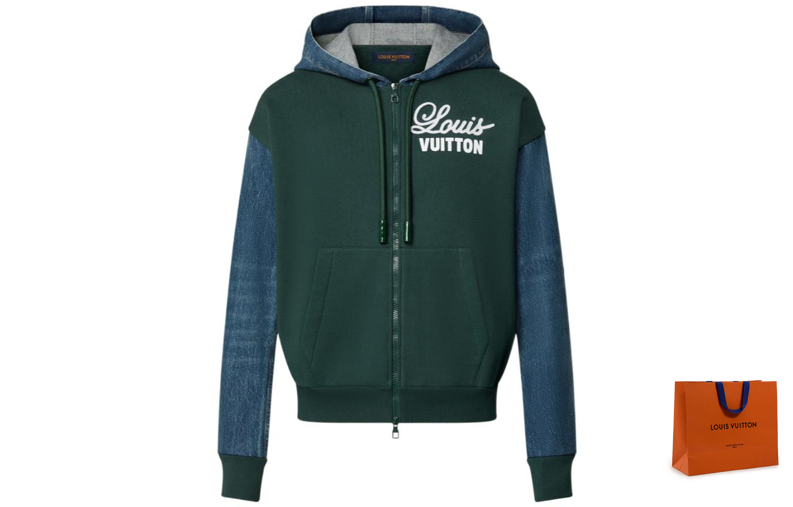 Cheap 路易威登 FW22 綠色牛仔滿版花紋連帽外套上衣。 1AAGPD