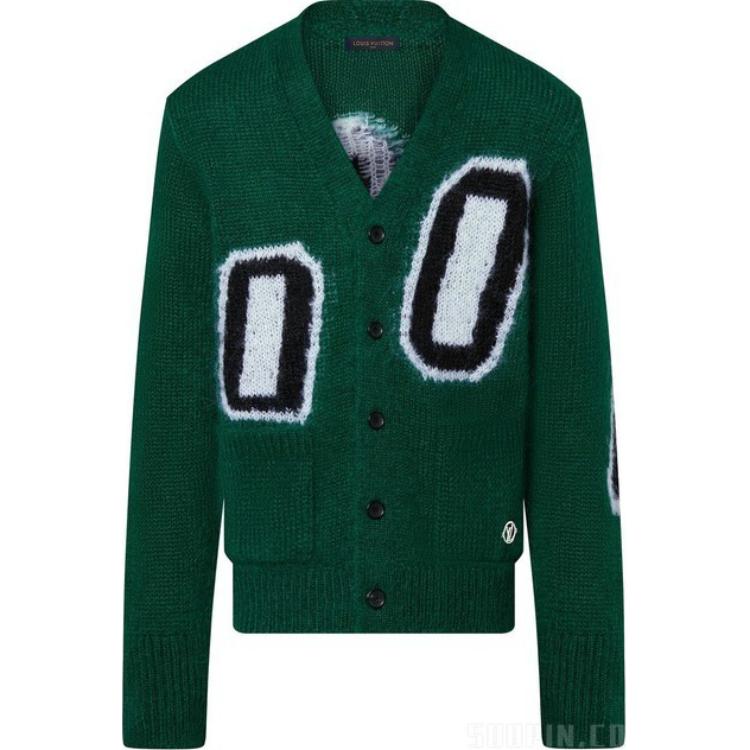 LOUIS VUITTON FW22 Green Mohair Alphabet Knit Sweater  Long Fit. 1AAGNC