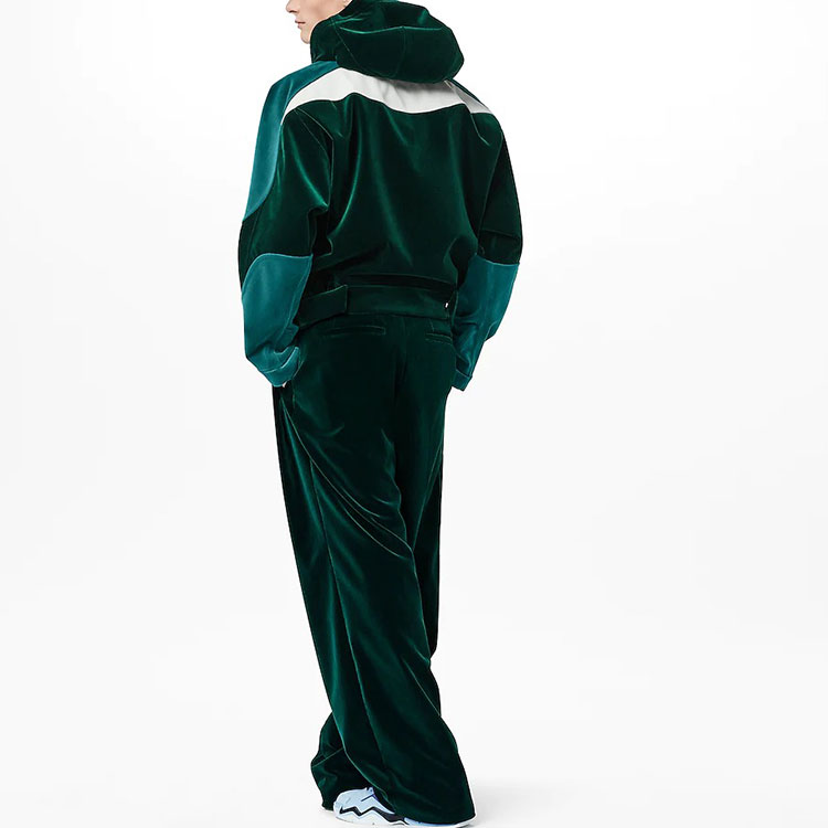 Shop LOUIS VUITTON FW22 Logo Print Color-Block Velvet Hoodie Jacket Green Men. 1AAHI0
