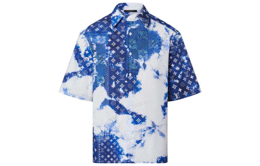 LOUIS VUITTON FW22 Logo Print Single-Breasted Short Sleeve Shirt Blue Men 1AA4UD