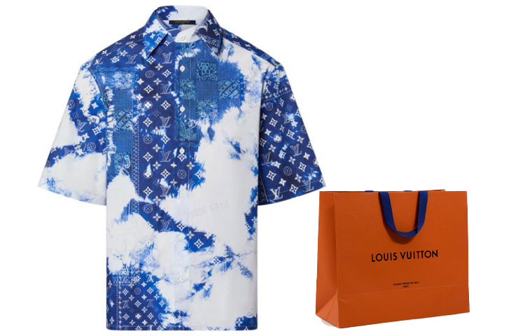 Cheap Camisa Azul de Manga Corta Logo LOUIS VUITTON FW22 Hombre. 1AA4UD