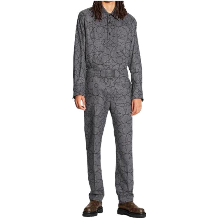 Lookbook Pantalones Casuales Grises Hombre LOUIS VUITTON FW22 Logo Cintura Elástica. 1A8HMX