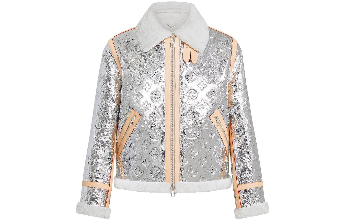 Louis Vuitton FW22 Monogram Embossed Striped Long Sleeve Jacket Silver Mens 1A96UL