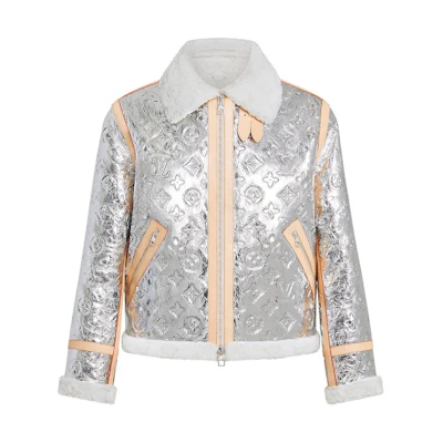 Louis Vuitton FW22 Monogram Embossed Striped Long Sleeve Jacket Silver Mens 1A96UL