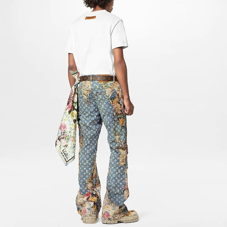 Shop 路易威登 FW22 蓝色蒙ogram拼接喇叭牛仔裤 1AAGQQ
