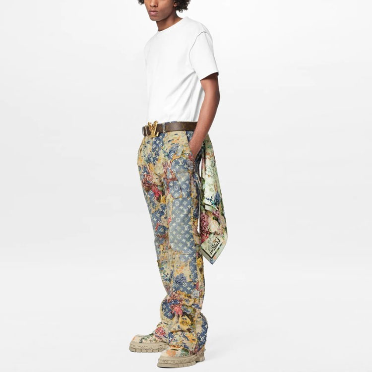 Purchase 路易威登 FW22 蓝色蒙ogram拼接喇叭牛仔裤 1AAGQQ