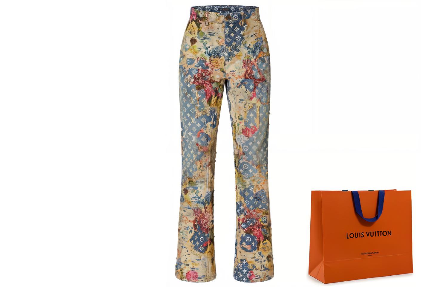 Cheap 路易威登 FW22 蓝色蒙ogram拼接喇叭牛仔裤 1AAGQQ