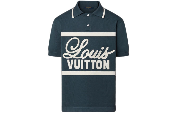 LOUIS VUITTON FW22 Monogram Print Straight-Cut Polo Shirt Blue Menswear 1AAGMX