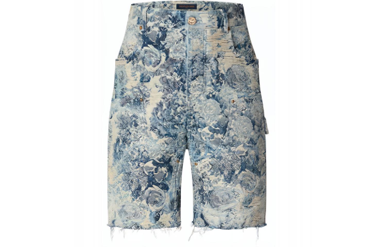 LOUIS VUITTON FW22 Multicolor Pattern Button Straight Denim Shorts Blue Men. 1AAGTA
