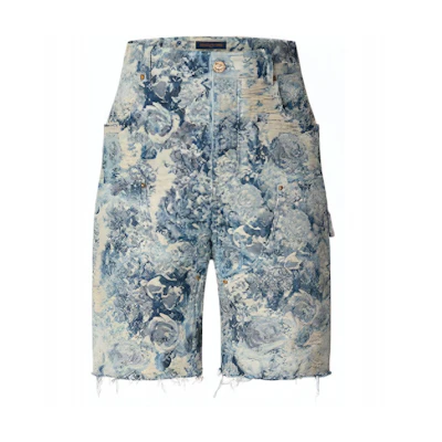 LOUIS VUITTON FW22 Multicolor Pattern Button Straight Denim Shorts Blue Men. 1AAGTA