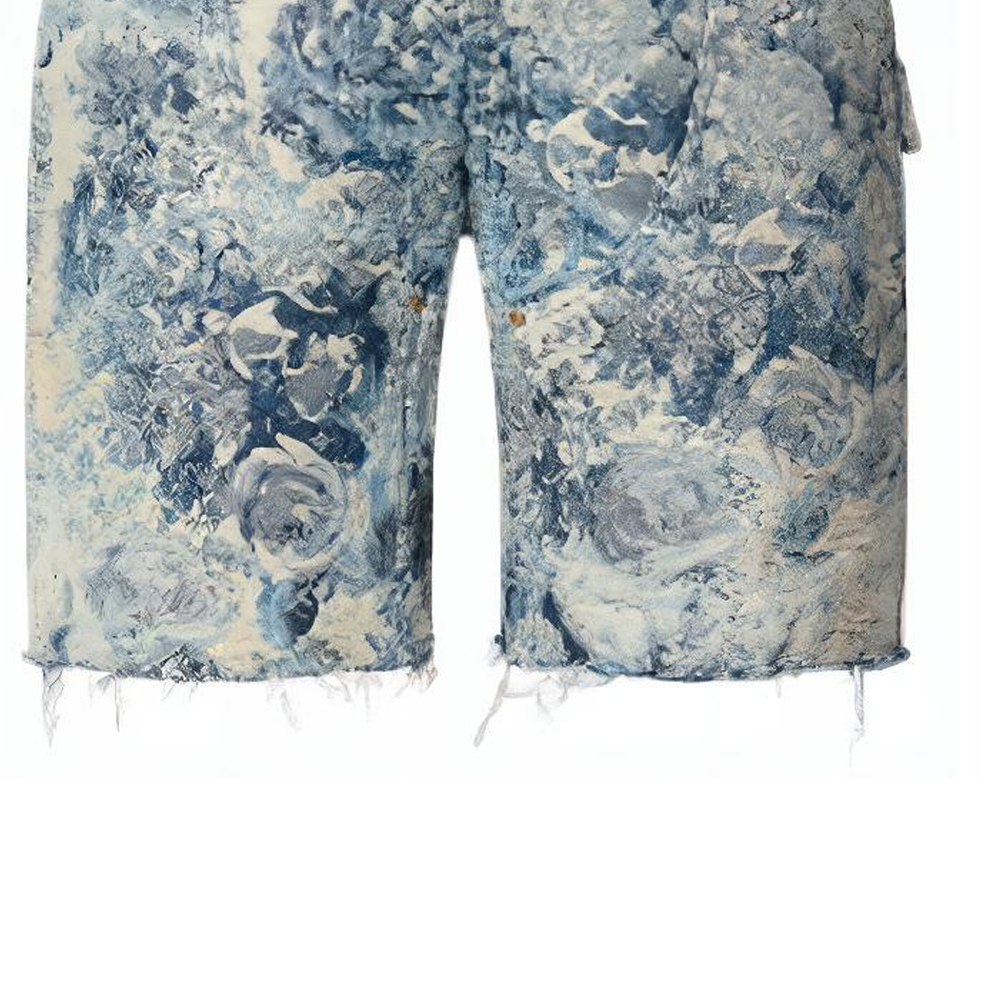 Sizing LOUIS VUITTON FW22 Seluar Pendek Denim Corak Multicolor Biru Lelaki. 1AAGTA