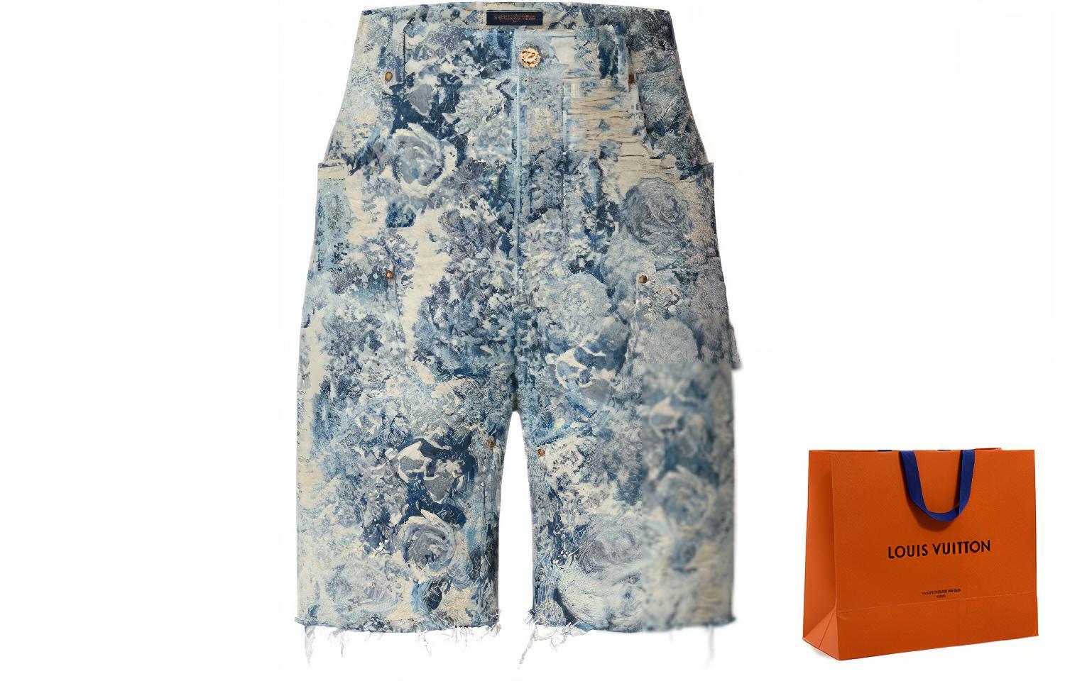 Cheap LOUIS VUITTON FW22 Seluar Pendek Denim Corak Multicolor Biru Lelaki. 1AAGTA