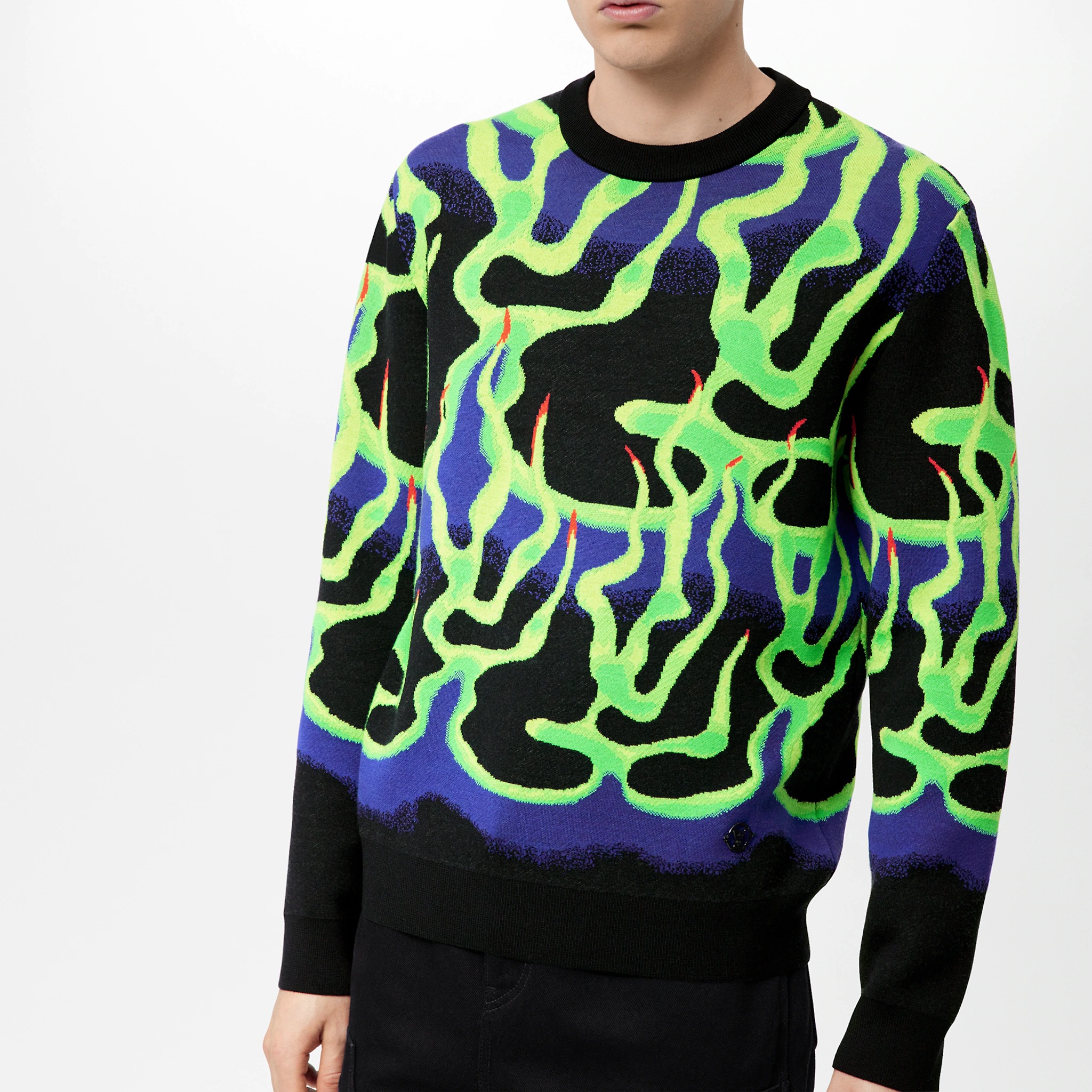 Shop LOUIS VUITTON FW22 Pattern Jacquard Crewneck Sweater Multicolor Pria. 1AA54D