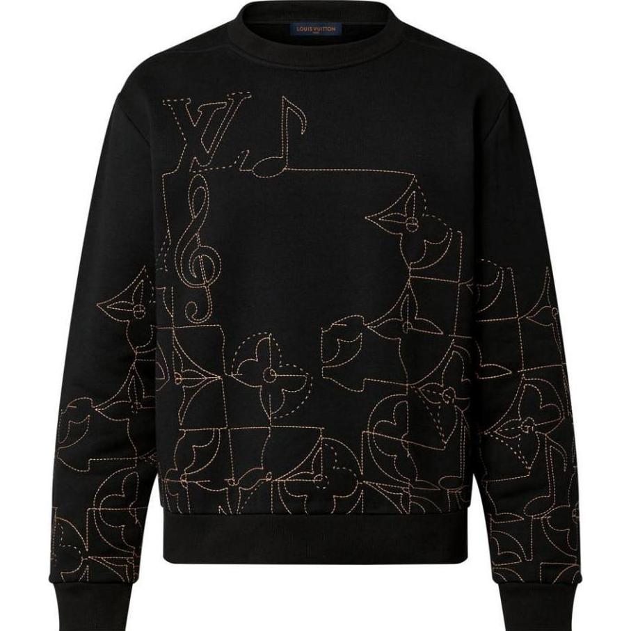 Louis Vuitton FW22 Pattern Logo Print Pullover Sweatshirt Black () 1AAT62