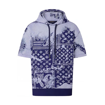 LOUIS VUITTON FW22 Pattern Print Oversized Short Sleeve Hoodie Blue Tee 1AA5EF
