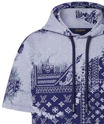 루이비통 FW22 패턴 프린트 오버사이즈 반팔 후디 블루 티셔츠 1AA5EF 3