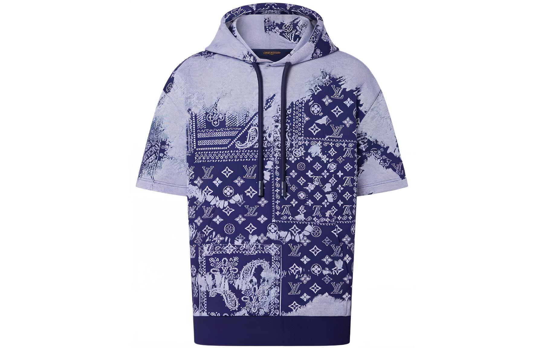 Order 루이비통 FW22 패턴 프린트 오버사이즈 반팔 후디 블루 티셔츠 1AA5EF