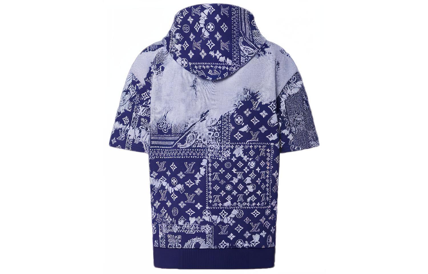 Lookbook 루이비통 FW22 패턴 프린트 오버사이즈 반팔 후디 블루 티셔츠 1AA5EF