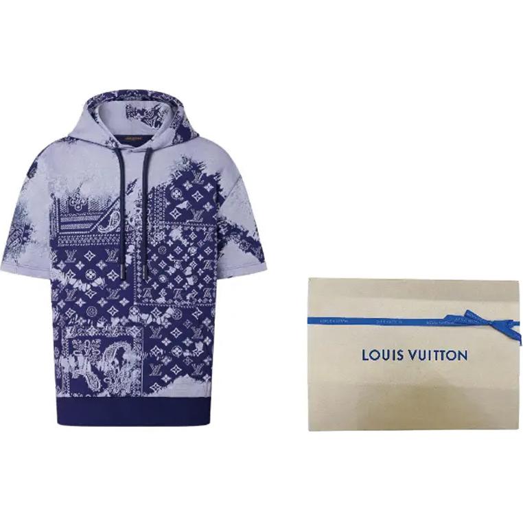 Details for 루이비통 FW22 패턴 프린트 오버사이즈 반팔 후디 블루 티셔츠 1AA5EF