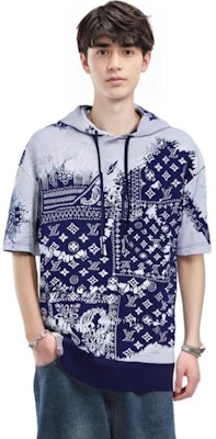 루이비통 FW22 패턴 프린트 오버사이즈 반팔 후디 블루 티셔츠 1AA5EF Cheap 루이비통 FW22 패턴 프린트 오버사이즈 반팔 후디 블루 티셔츠 1AA5EF