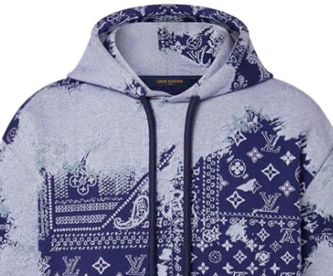 루이비통 FW22 패턴 프린트 오버사이즈 반팔 후디 블루 티셔츠 1AA5EF 2