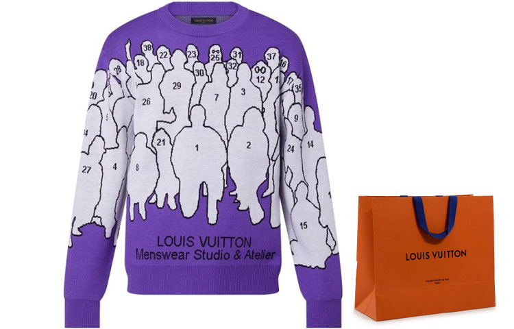 LOUIS VUITTON FW22 Purple Cartoon Figure Logo Jacquard Crewneck Sweater Men 1AAHF5