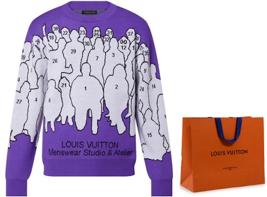 LOUIS VUITTON FW22 Purple Cartoon Figure Logo Jacquard Crewneck Sweater Men 1AAHF5 Buy LOUIS VUITTON FW22 Purple Cartoon Figure Logo Jacquard Crewneck Sweater Men 1AAHF5