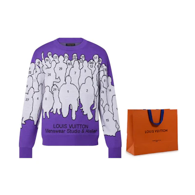 LOUIS VUITTON FW22 Purple Cartoon Figure Logo Jacquard Crewneck Sweater Men 1AAHF5