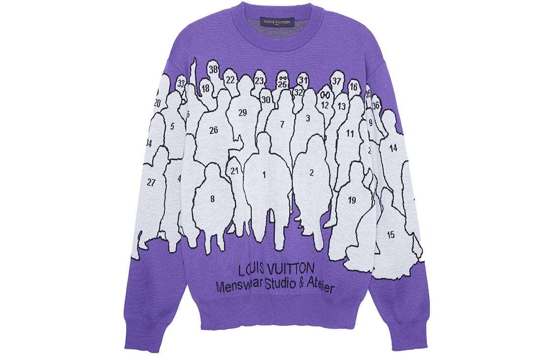 Order LOUIS VUITTON FW22 Purple Cartoon Figure Logo Jacquard Crewneck Sweater Men 1AAHF5