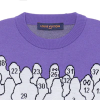 Shop LOUIS VUITTON FW22 Purple Cartoon Figure Logo Jacquard Crewneck Sweater Men 1AAHF5