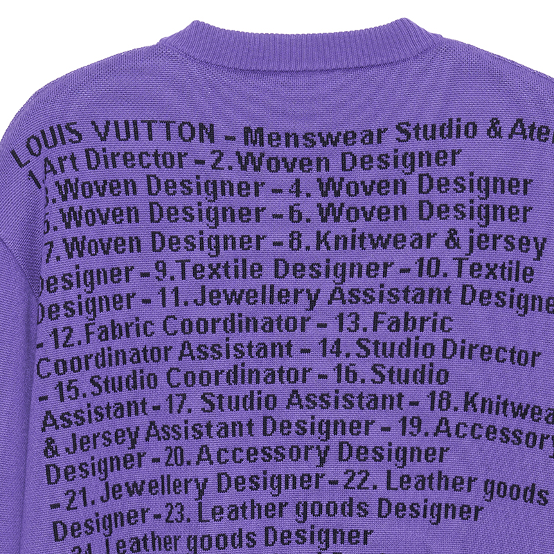 Purchase LOUIS VUITTON FW22 Purple Cartoon Figure Logo Jacquard Crewneck Sweater Men 1AAHF5