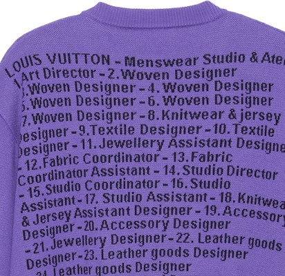 LOUIS VUITTON FW22 Purple Cartoon Figure Logo Jacquard Crewneck Sweater Men 1AAHF5 Purchase LOUIS VUITTON FW22 Purple Cartoon Figure Logo Jacquard Crewneck Sweater Men 1AAHF5