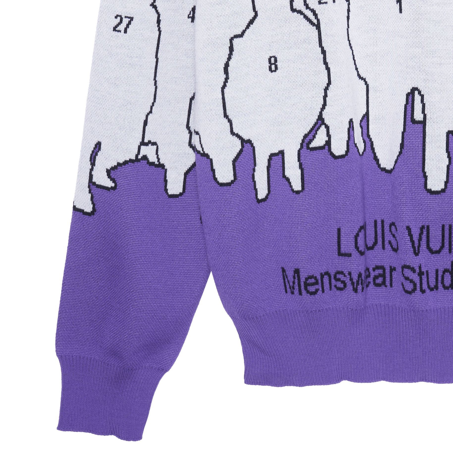 Details for LOUIS VUITTON FW22 Purple Cartoon Figure Logo Jacquard Crewneck Sweater Men 1AAHF5