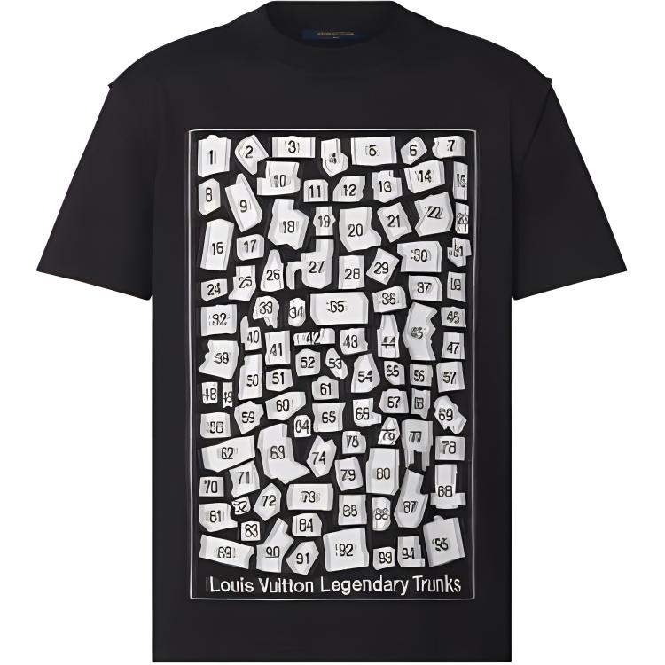 Buy 路易威登 FW22 拼圖圖案黑色圓領短袖 T-Shirt 休閒上衣 1AA4R0