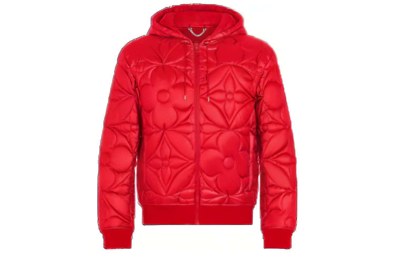 LOUIS VUITTON FW22 Quilted Monogram Logo Zip-Up Hoodie Jacket Red Mens 1A90HR
