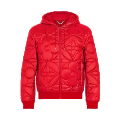 LOUIS VUITTON FW22 Quilted Monogram Logo Zip-Up Hoodie Jacket Red Mens 1A90HR