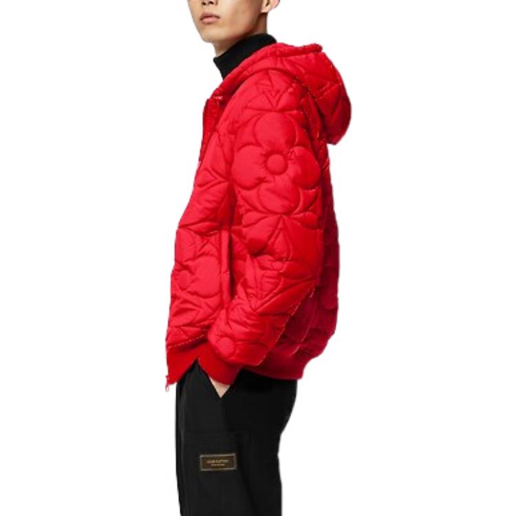 Lookbook LOUIS VUITTON FW22 Quilted Monogram Logo Zip-Up Hoodie Jacket Red Mens 1A90HR