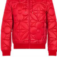 Cheap 路易威登 FW22 男款紅色絎縫Monogram標誌拉鍊連帽外套 1A90HR