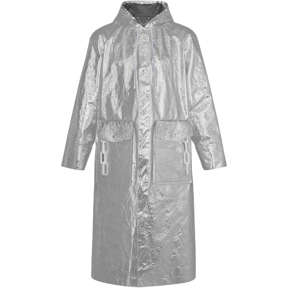 Louis Vuitton FW22 Silver Long Trench Coat with Drawstring Hoodie 1A5Q5P