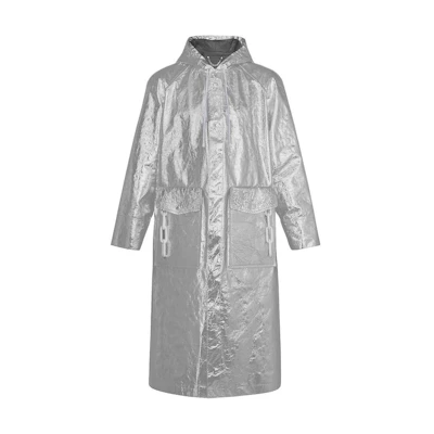 Louis Vuitton FW22 Silver Long Trench Coat with Drawstring Hoodie 1A5Q5P