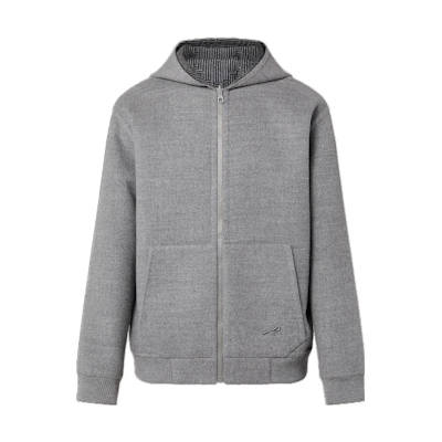 LOUIS VUITTON FW22 Striped Logo Full Zip Hoodie Jacket Men’s Grey 1AAUT5