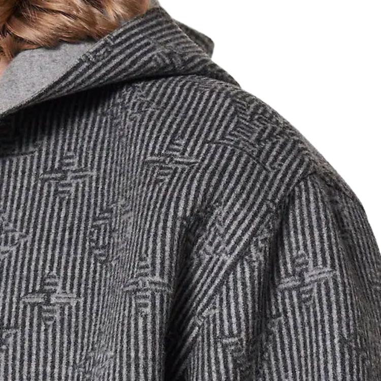 Details for 路易威登 FW22 男款條紋Logo連帽外套夾克 灰色 1AAUT5
