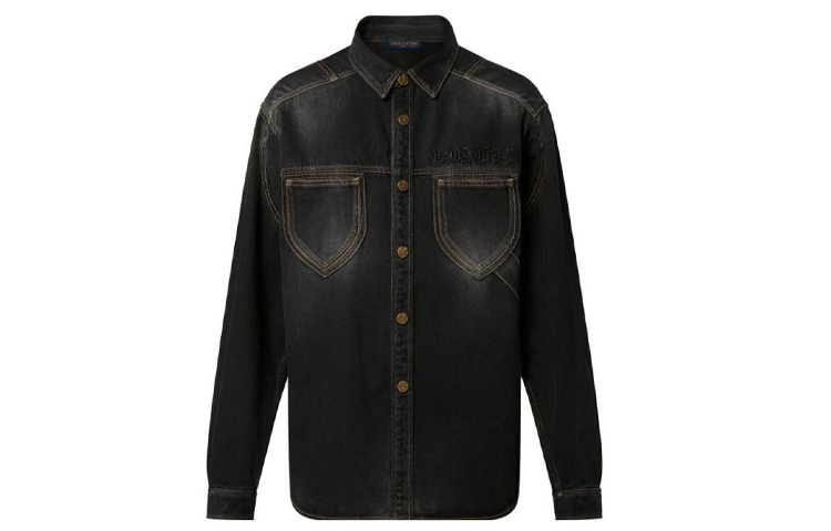 LOUIS VUITTON FW22 Washed Denim Long Sleeve Shirt Black Menswear. 1AAUOI