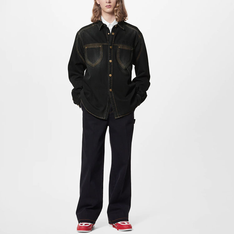 Lookbook ルイヴィトン FW22 ウォッシュドデニム 長袖シャツ ブラック メンズウェア 1AAUOI