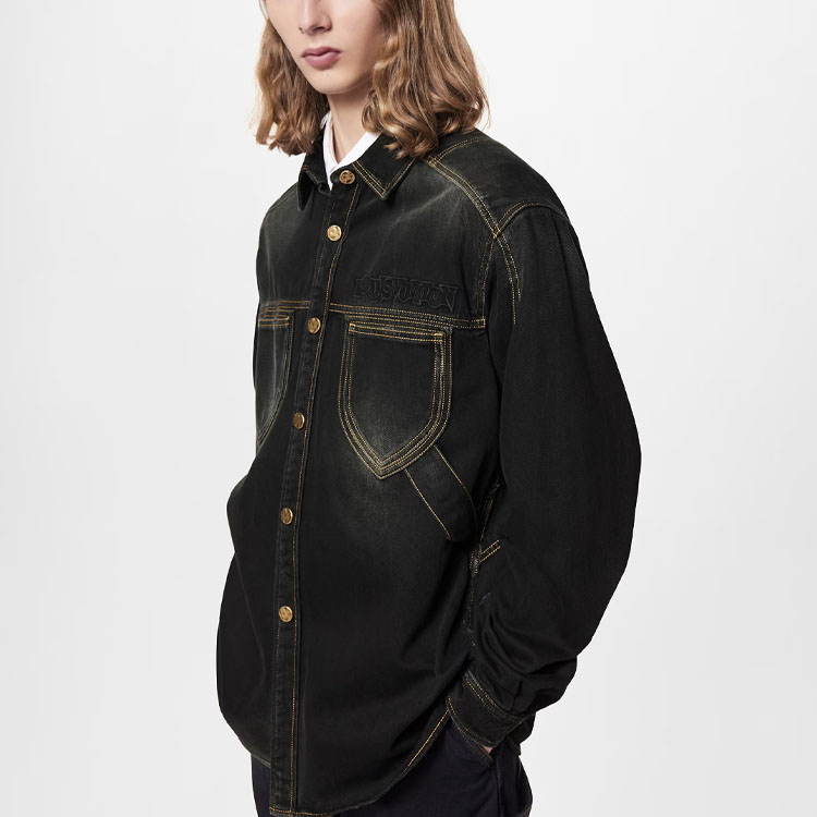 Purchase ルイヴィトン FW22 ウォッシュドデニム 長袖シャツ ブラック メンズウェア 1AAUOI