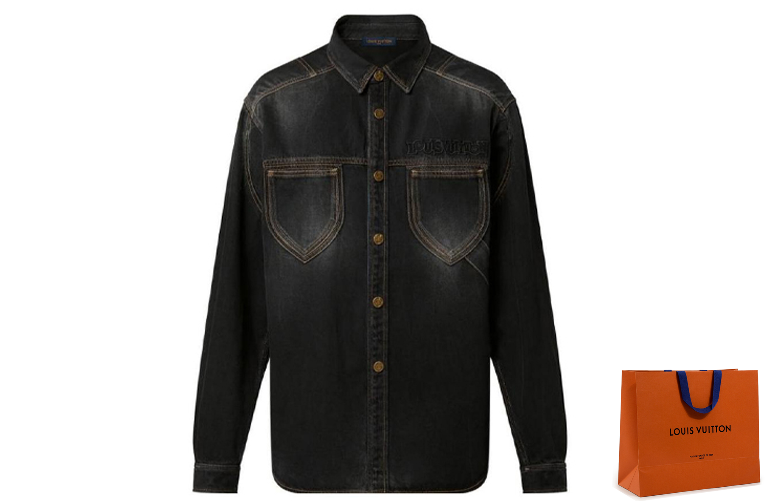 Details for ルイヴィトン FW22 ウォッシュドデニム 長袖シャツ ブラック メンズウェア 1AAUOI